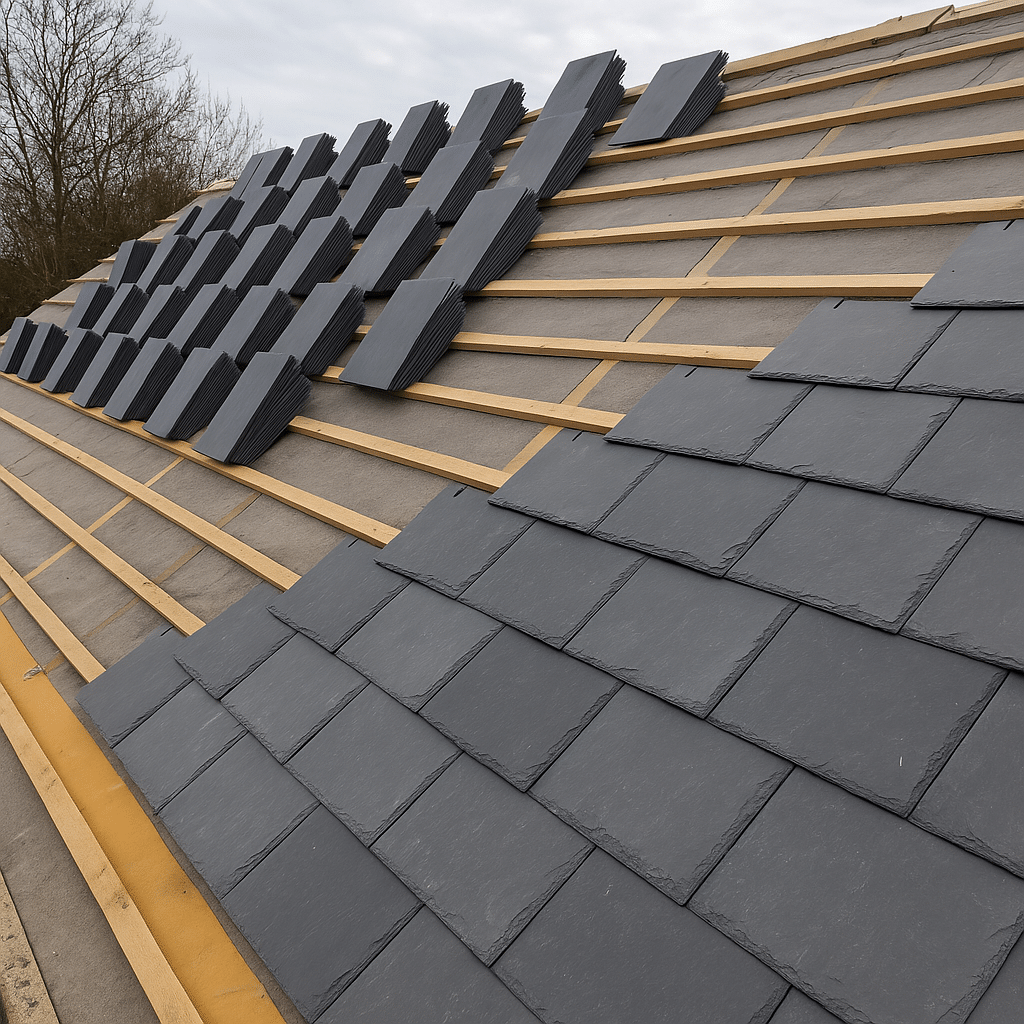 Bristol slate roof under construction