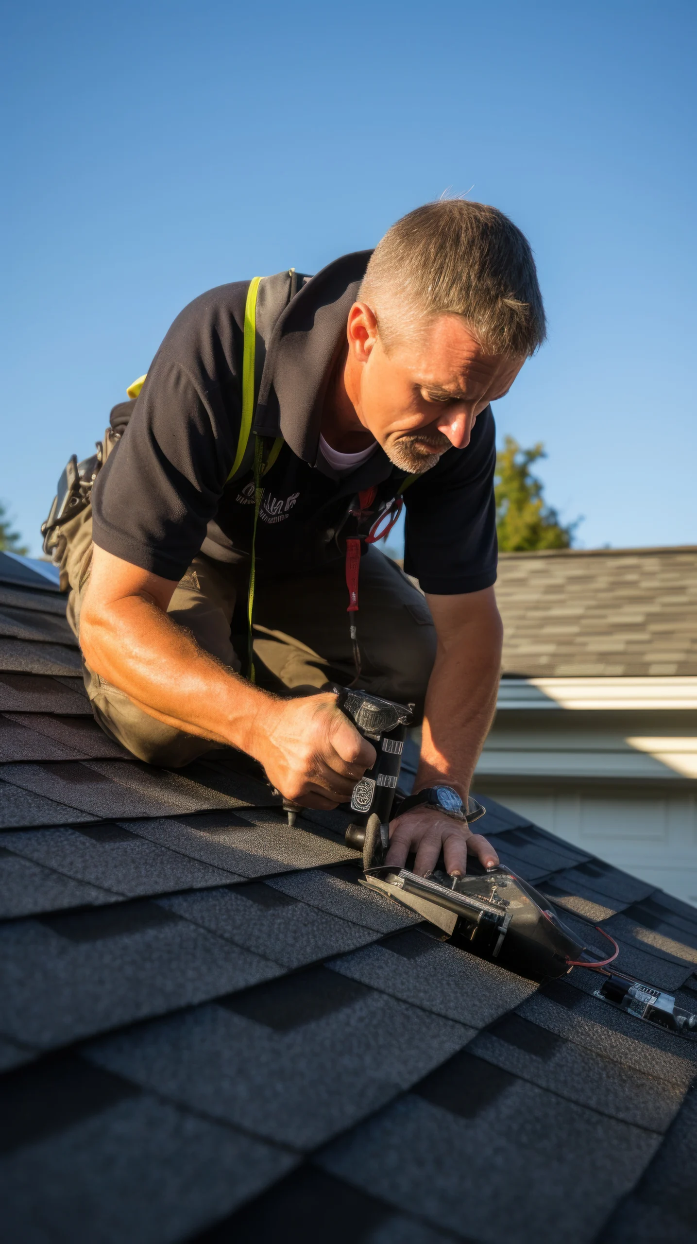 vecteezy roofing contractor repairing shingles on a house 32130111